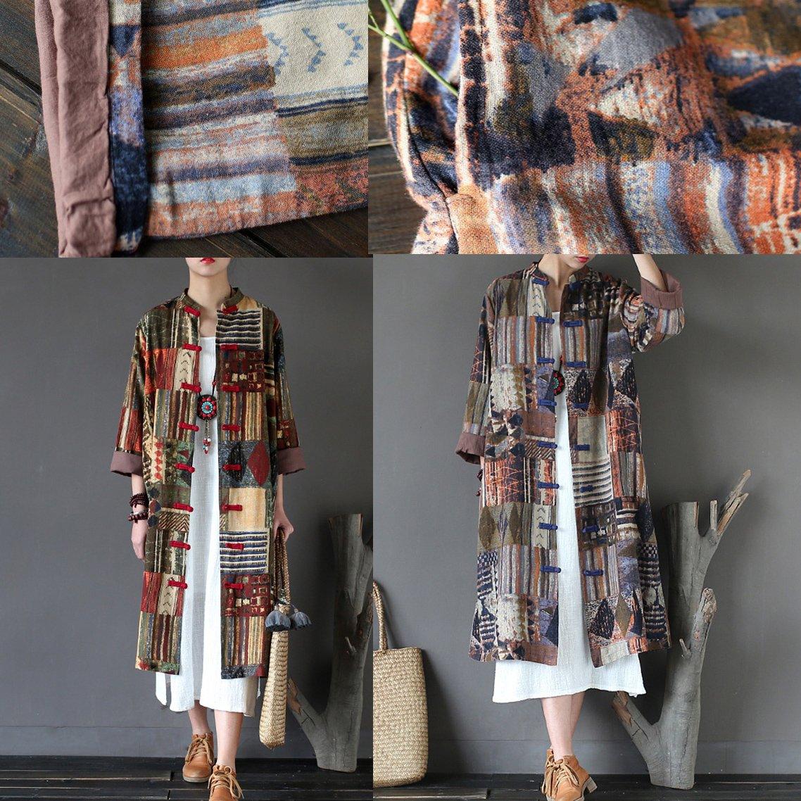 blue Chinese Button casual linen outwear oversize long sleeve maxi cardigans - Omychic