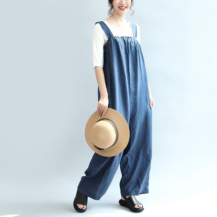 blue casual linen pants plus size stylish jumpsuit pants - Omychic