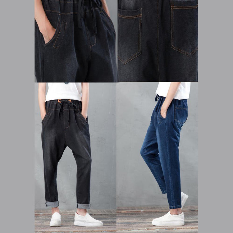 blue haram denim pants plus size jeans trousers elastic waist - Omychic