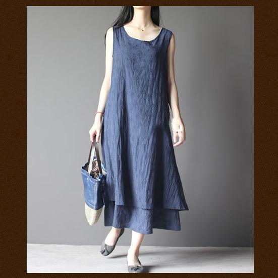 blue layered cotton summer dress long maxi sundress - Omychic