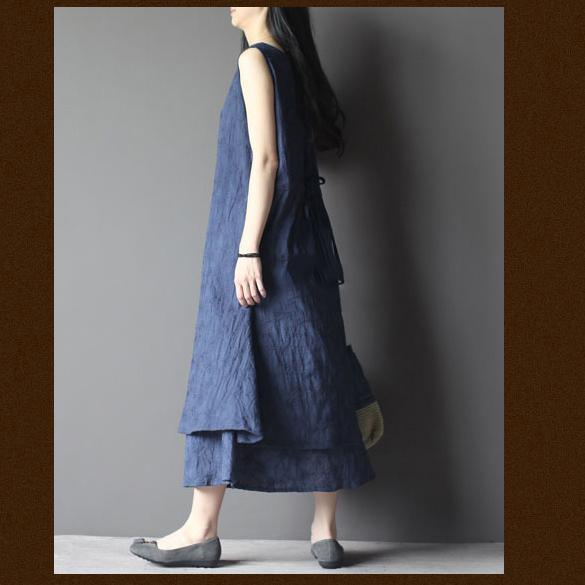 blue layered cotton summer dress long maxi sundress - Omychic