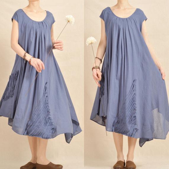 blue linen summer dress unique caftan dresses - Omychic