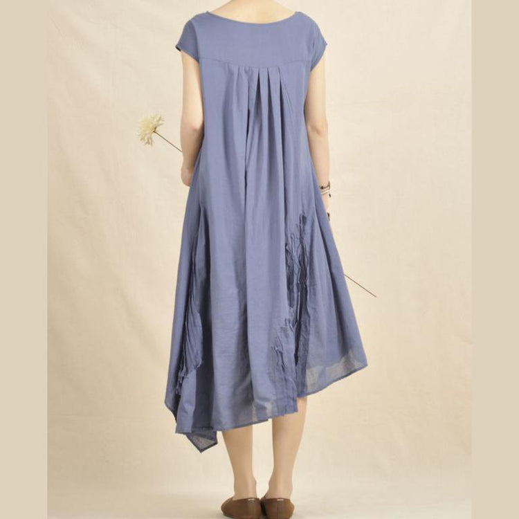 blue linen summer dress unique caftan dresses - Omychic