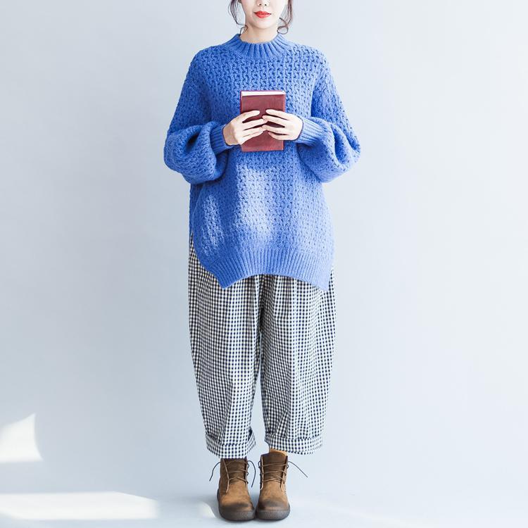 blue stylish casual cotton knit tops oversize warm sweater - Omychic