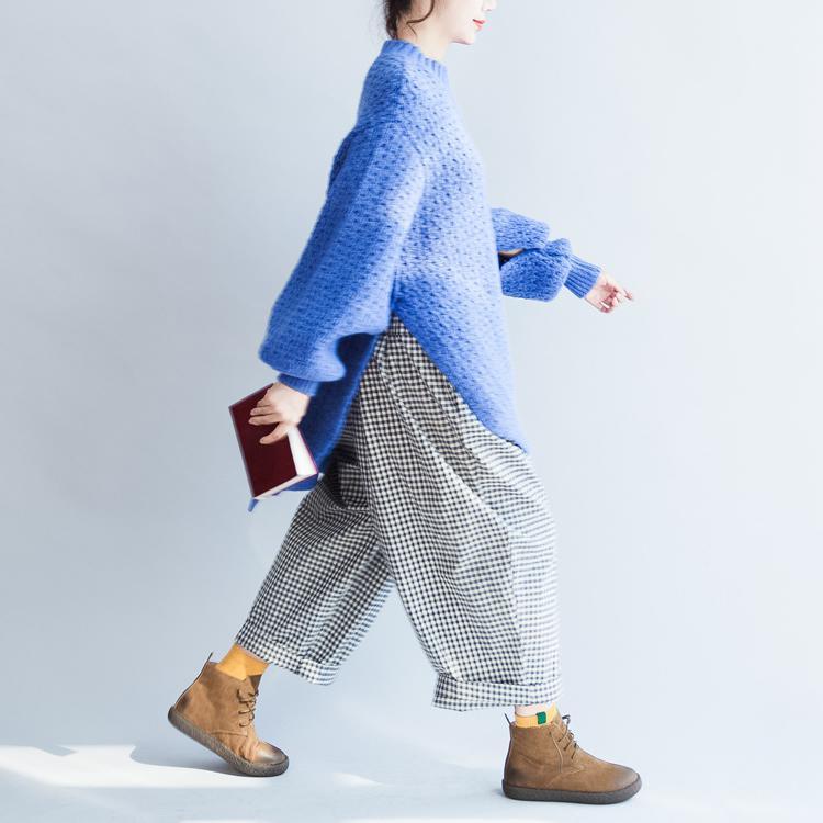 blue stylish casual cotton knit tops oversize warm sweater - Omychic