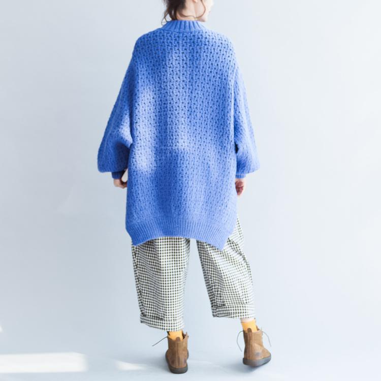 blue stylish casual cotton knit tops oversize warm sweater - Omychic