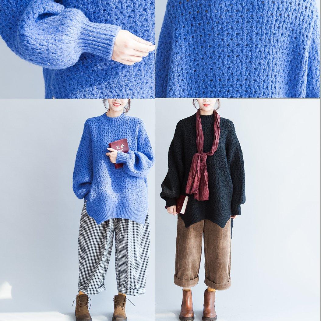 blue stylish casual cotton knit tops oversize warm sweater - Omychic
