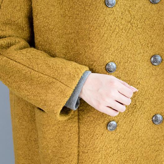 boutique light gray woolen coat plus size winter clothing big pockets long coat Elegant double breast Coats - Omychic