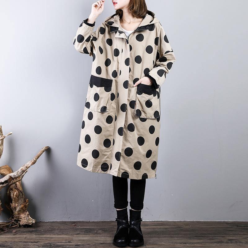 boutique beige dotted coat plus size hooded cardigans New side zippered coats - Omychic