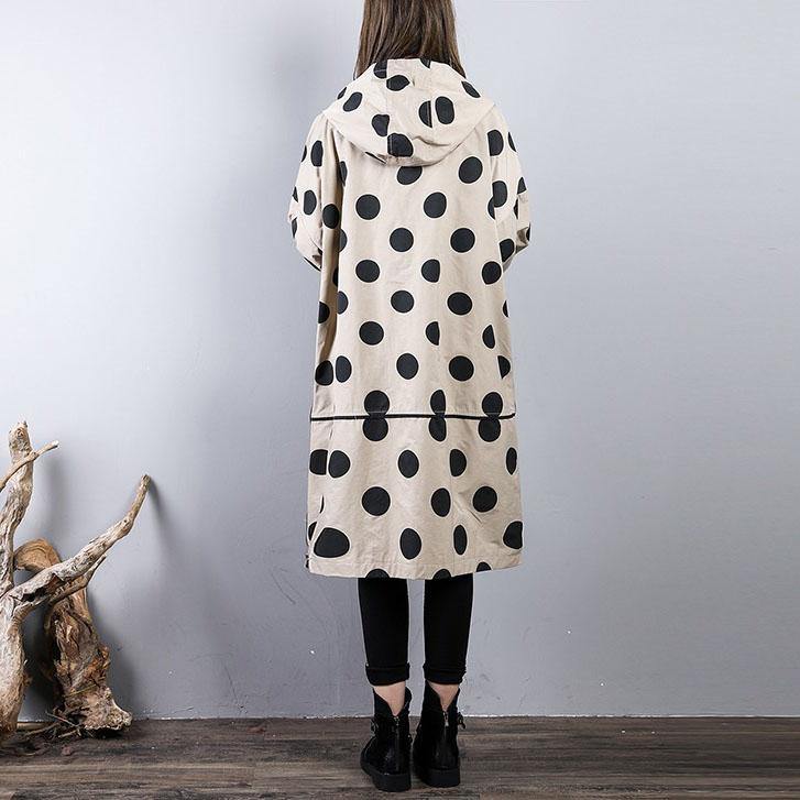 boutique beige dotted coat plus size hooded cardigans New side zippered coats - Omychic