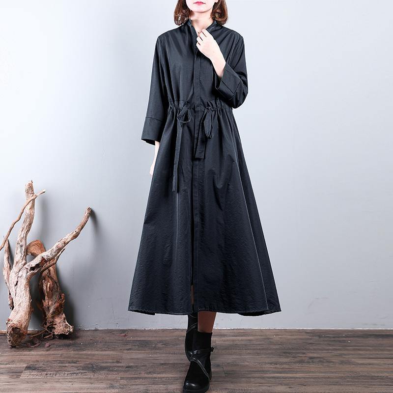 boutique black Coat plus size drawstring tunic cardigans New stand collar coats - Omychic