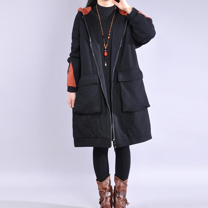 boutique black Coats plus size clothing hooded patch work trench coat - Omychic