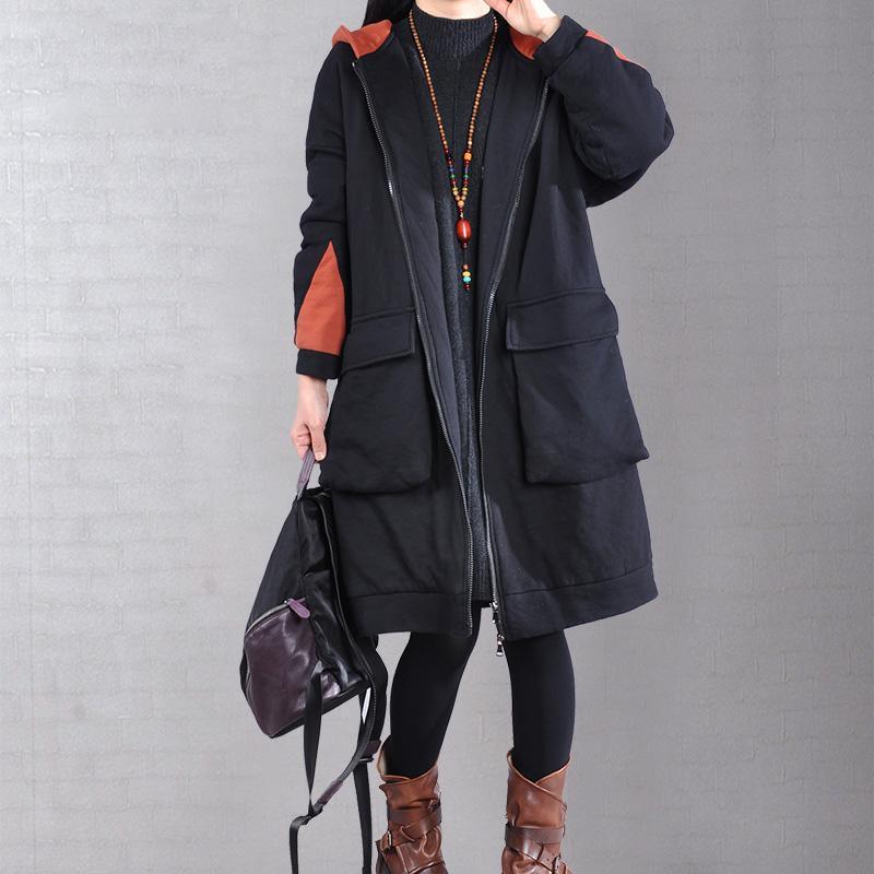 boutique black Coats plus size clothing hooded patch work trench coat - Omychic