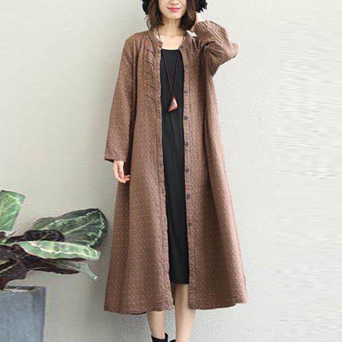 boutique black long cardigan coat plus size clothing o neck cotton trench coat - Omychic
