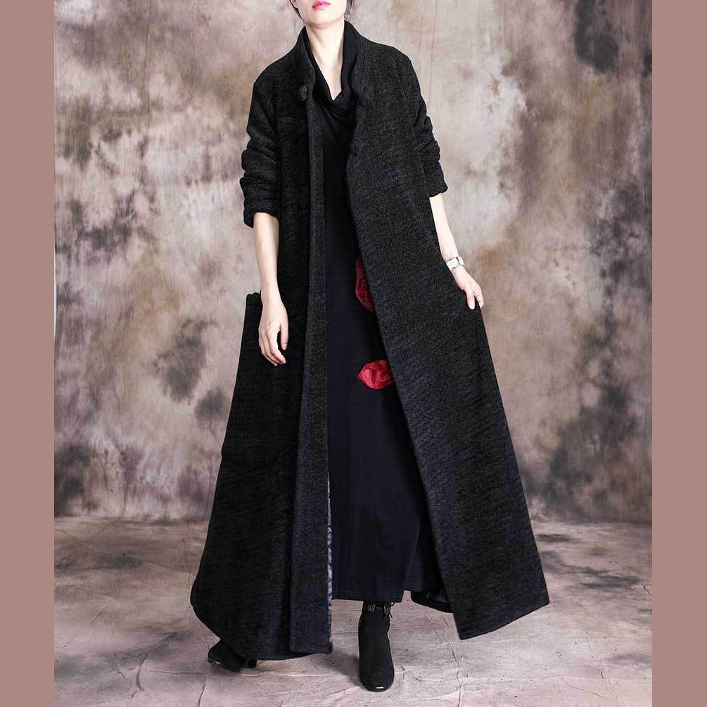 boutique black Woolen Coats plus size clothing maxi coat thick women coats big pockets - Omychic