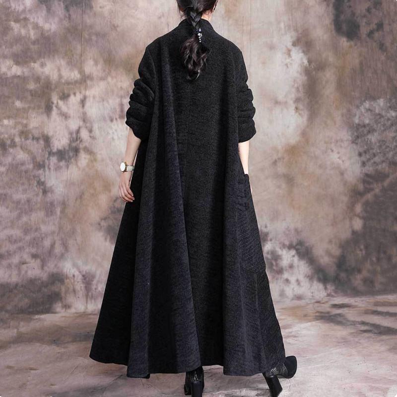boutique black Woolen Coats plus size clothing maxi coat thick women coats big pockets - Omychic