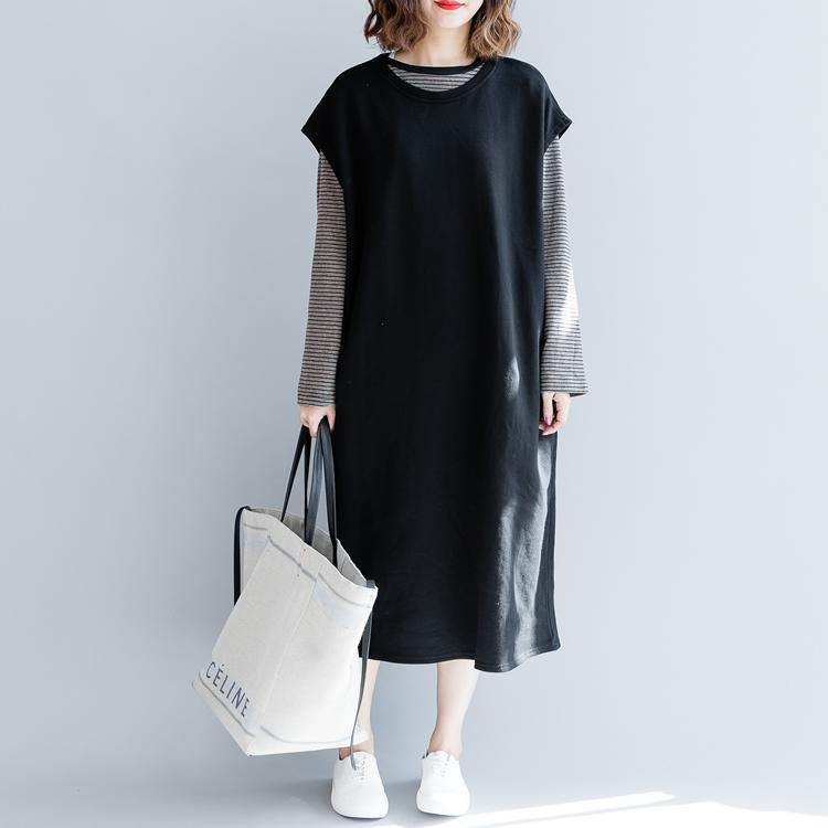 boutique black cotton dresses trendy plus size casual dress sleeveless casual o neck cotton dress - Omychic
