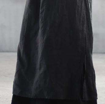 boutique black long linen dresses trendy plus size stand collar linen gown top quality side open linen caftans - Omychic
