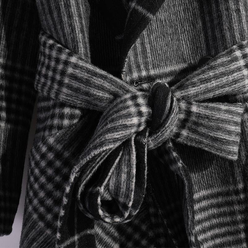 boutique black wool coat oversize Winter coat fall women coats tie waist - Omychic