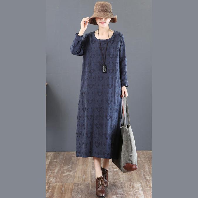 boutique blue 2018 fall dress trendy plus size prints fall dresses Elegant o neck gown - Omychic