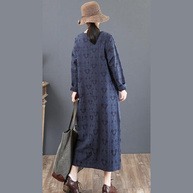 boutique blue 2018 fall dress trendy plus size prints fall dresses Elegant o neck gown - Omychic