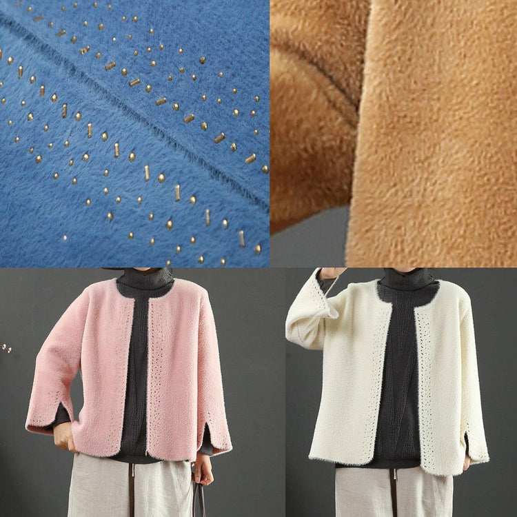 boutique blue o neck Woolen Coats Women plus size Jackets & Coats side open sleeve coats - Omychic