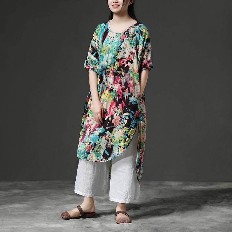 boutique cotton dresses plus size Loose Flower Shoulder Sleeve Summer Dress - Omychic