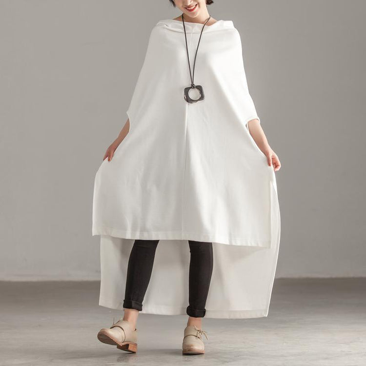 boutique cotton summer top plus size Women Cotton Pure White Bat Sleeve Irregular Tops - Omychic