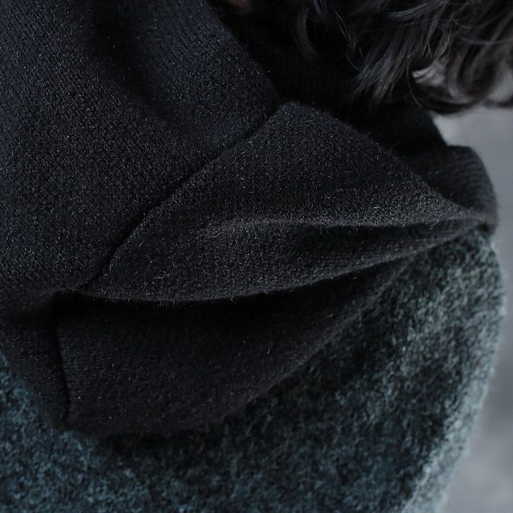 boutique dark gray winter Coats woolen coats Loose fitting hooded pockets outwear women patchwork - Omychic