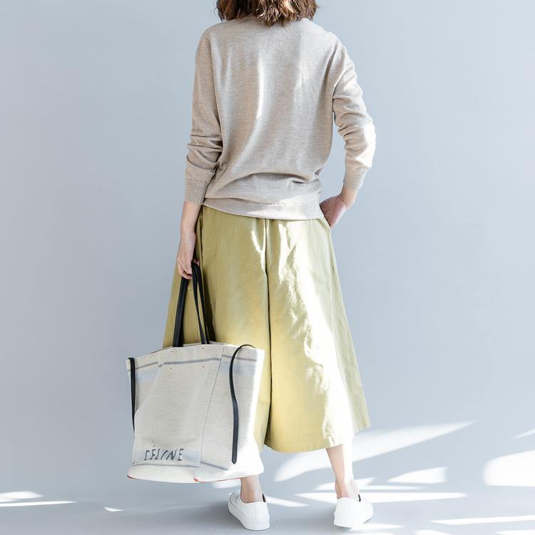 boutique light khaki  sweater oversize v neck knitted tops vintage asymmetric patchwork top - Omychic