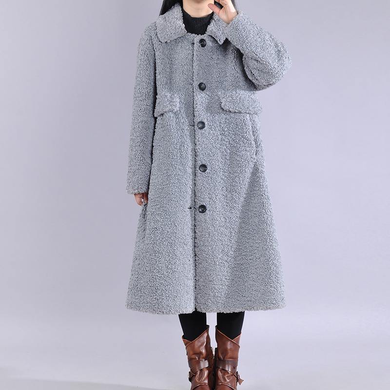 boutique plus size Winter coat jackets blue lapel Button Woolen Coat Women - Omychic