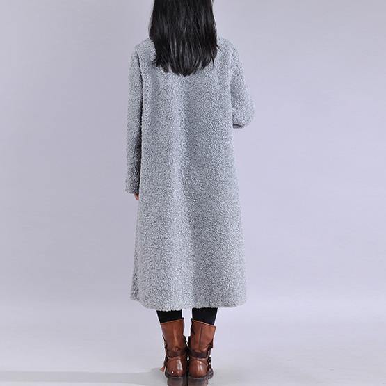 boutique plus size Winter coat jackets blue lapel Button Woolen Coat Women - Omychic