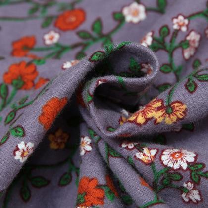 boutique purple prints cotton maxi dress oversized stand collar cotton clothing dress New loose waist autumn dress - Omychic