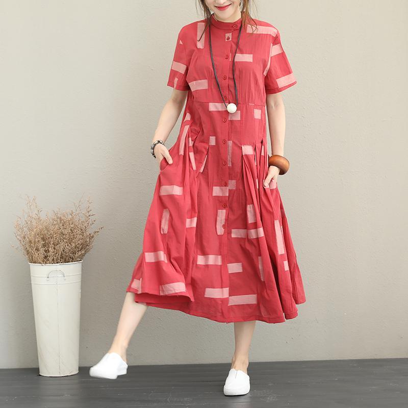 boutique red natural cotton blended dress plus size Stand exra large hem caftans Elegant short sleeve tie waist caftans - Omychic