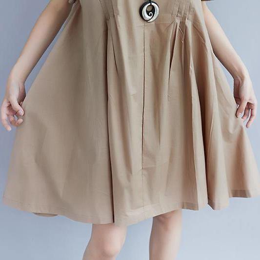 boutique Midi cotton dresses plus size clothing Casual Summer Short Sleeve Pockets Pleated Short Dress - Omychic