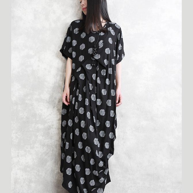 Boutique Black Linen Dress Loose Fitting Dotted Linen Maxi Dress 2021 Asymmetric Linen Caftans - Omychic