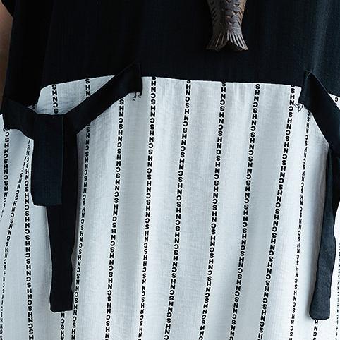 boutique black patchwork white cotton maxi dress trendy plus size striped  maxi dress Elegant short sleeve gown - Omychic