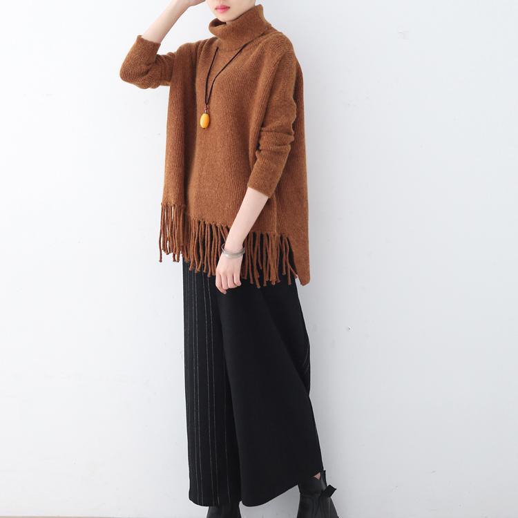 boutique brown knit tops casual batwing sleeve knit sweat tops top quality tassel top - Omychic