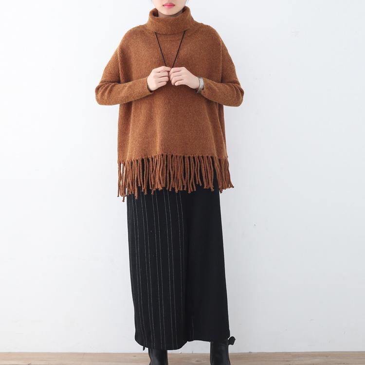 boutique brown knit tops casual batwing sleeve knit sweat tops top quality tassel top - Omychic