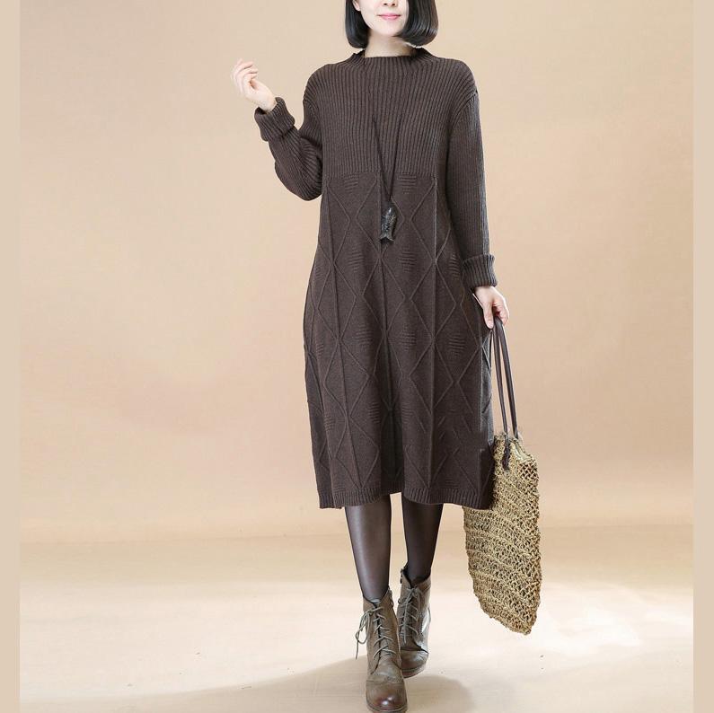 boutique chocolate knit dress Loose fitting pullover casual long knit sweaters - Omychic