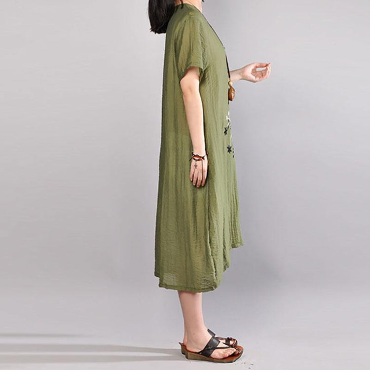 boutique cotton sundress plus size Embroidery Summer Casual Short Sleeve Green Dress - Omychic