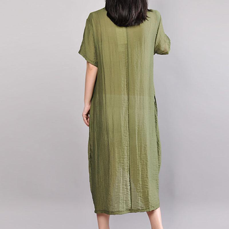 boutique cotton sundress plus size Embroidery Summer Casual Short Sleeve Green Dress - Omychic