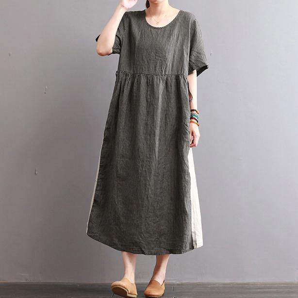 boutique dark gray striped long linen dresses casual patchwork linen maxi dress Elegant caftans - Omychic