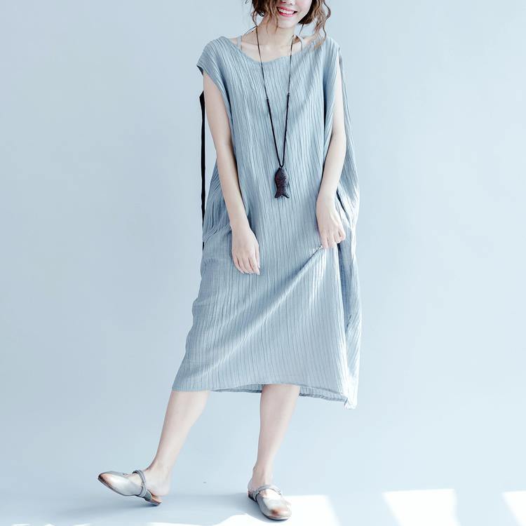 boutique gray long linen dress plus size clothing o neck long cotton dresses women asymmetric linen dress - Omychic