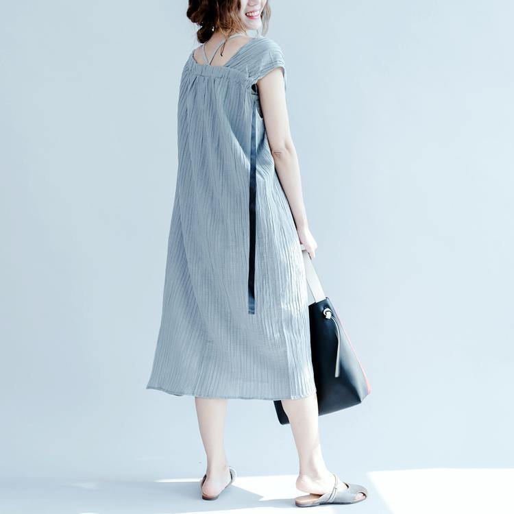 boutique gray long linen dress plus size clothing o neck long cotton dresses women asymmetric linen dress - Omychic
