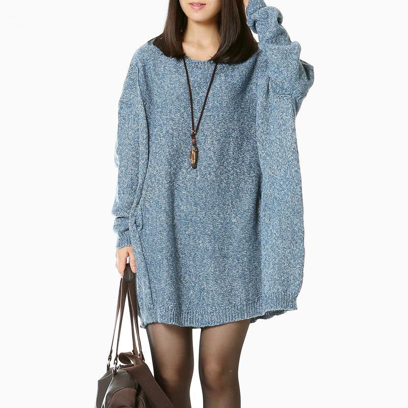 boutique light blue woolen sweaters plus size clothing knitted blouses casual chunky spring blouse short - Omychic