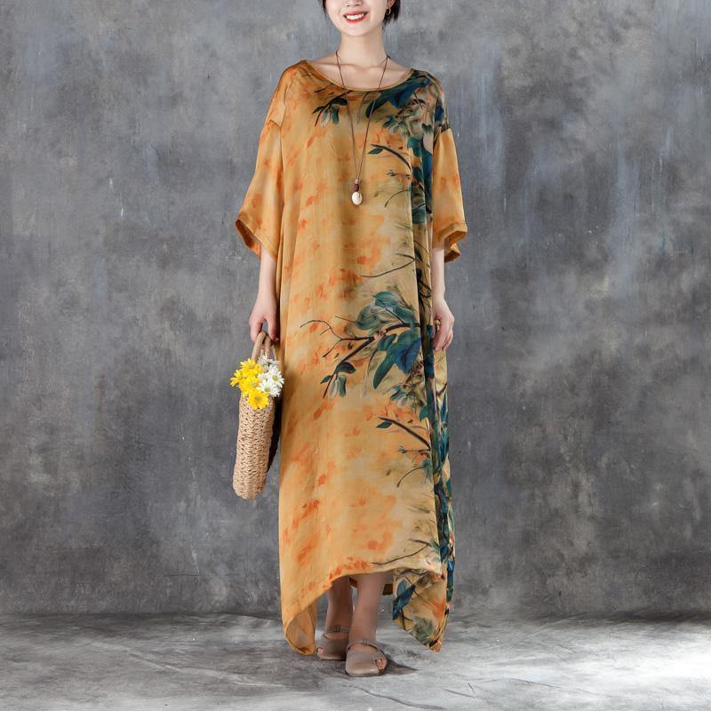 boutique summer chiffon dress stylish Casual Short Sleeve Two-piece Long Flower Dress - Omychic