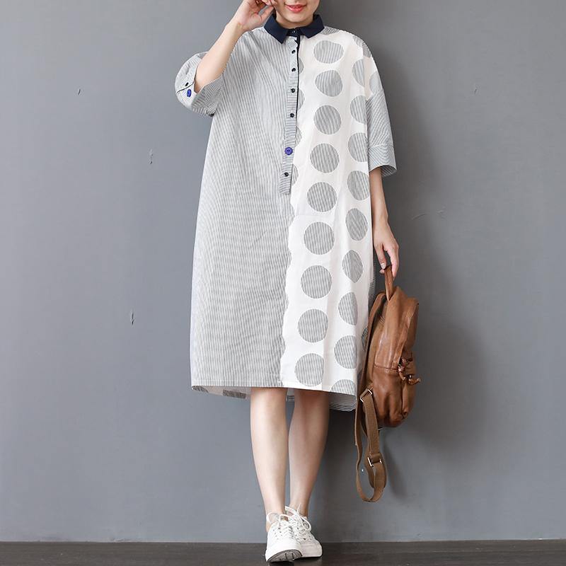 boutique patchwork Midi cotton dresses oversized traveling clothing casual half sleeve lapel collar dress - Omychic