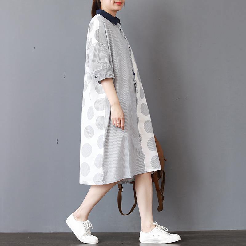 boutique patchwork Midi cotton dresses oversized traveling clothing casual half sleeve lapel collar dress - Omychic