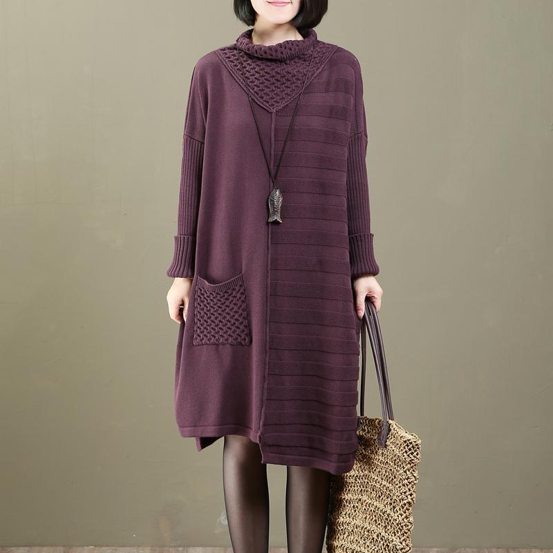 boutique purple sweater dress plussize sweaters boutique patchwork spring dresses - Omychic